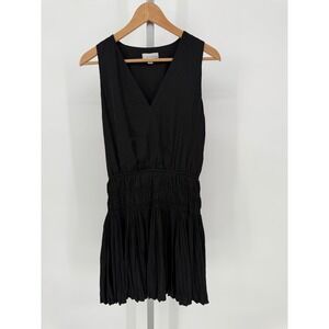 Allison Joy Black Dress Womens Medium V Neck Sleeveless Pleated Smocked